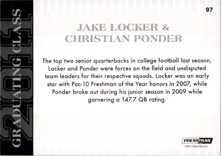 2011 Press Pass Reflectors #97 Jake Locker GC/Christian Ponder back image