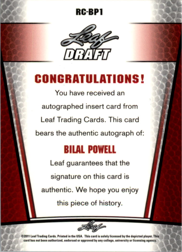 2011 Leaf Metal Draft #RCBP1 Bilal Powell back image
