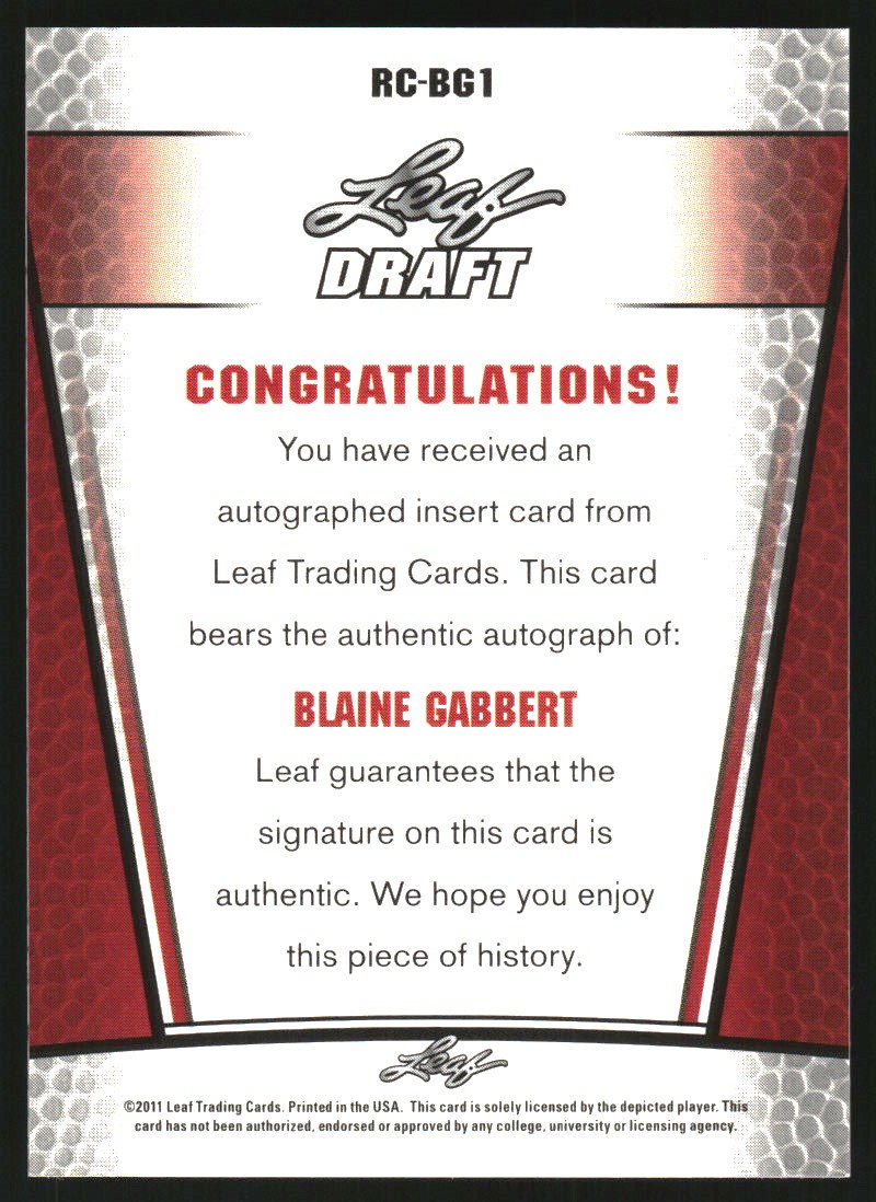 2011 Leaf Metal Draft #RCBG1 Blaine Gabbert back image