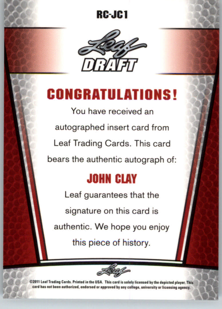 2011 Leaf Metal Draft #RCJC1 John Clay back image
