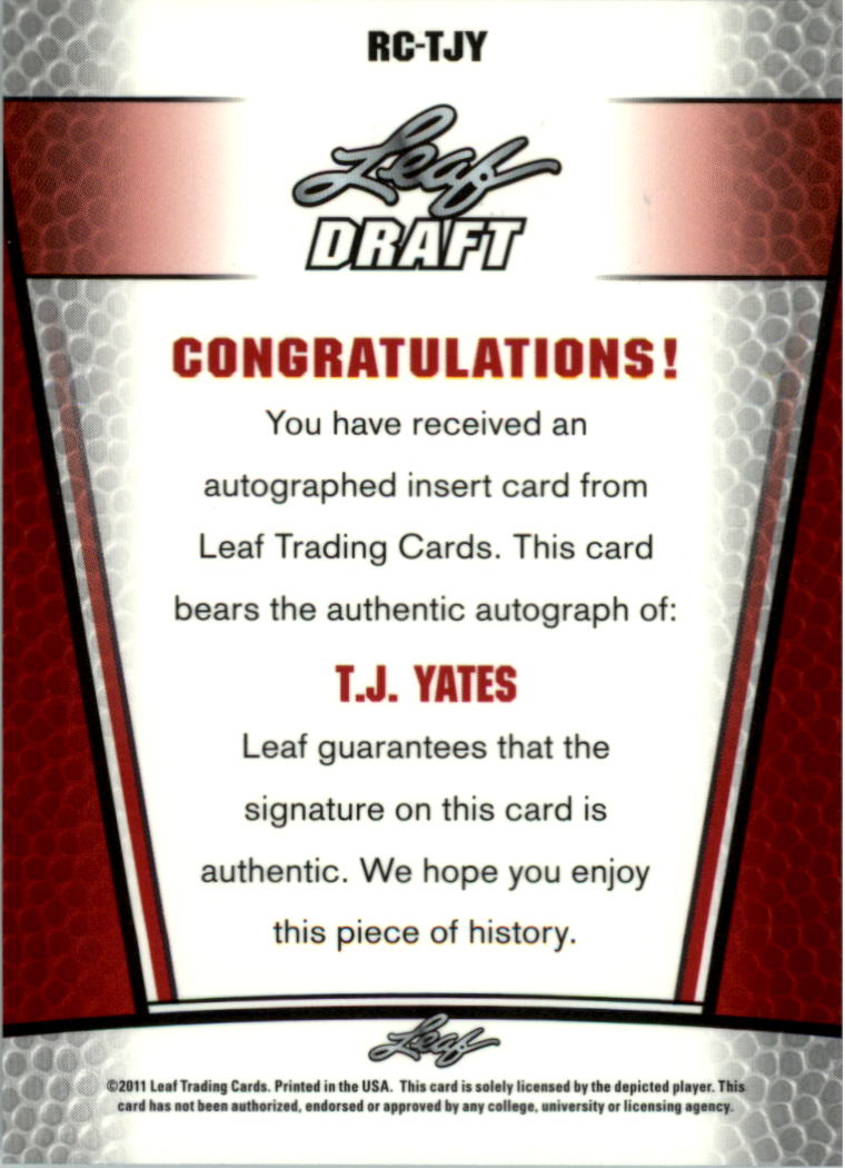 2011 Leaf Metal Draft #RCTJY T.J. Yates back image