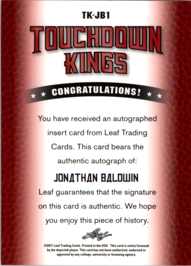 2011 Leaf Metal Draft Touchdown Kings #TKJB1 Jonathan Baldwin back image