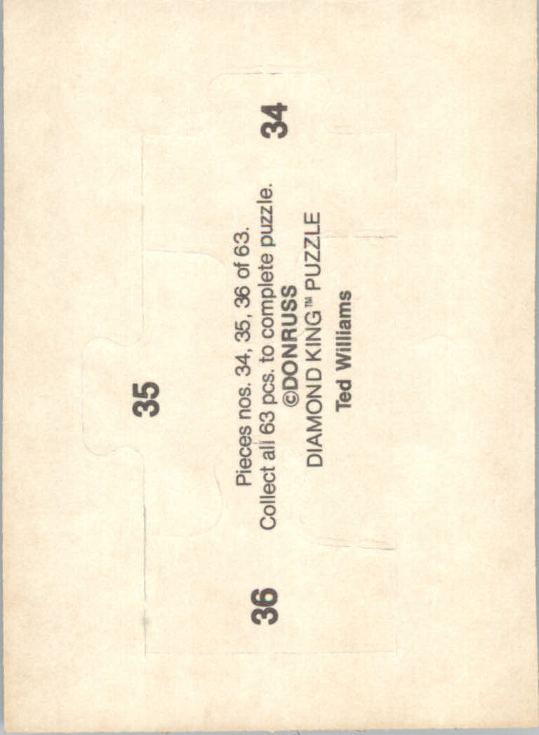 1984 Donruss Baseball "Ted Williams Puzzle" Cards - Picture 19 of 37