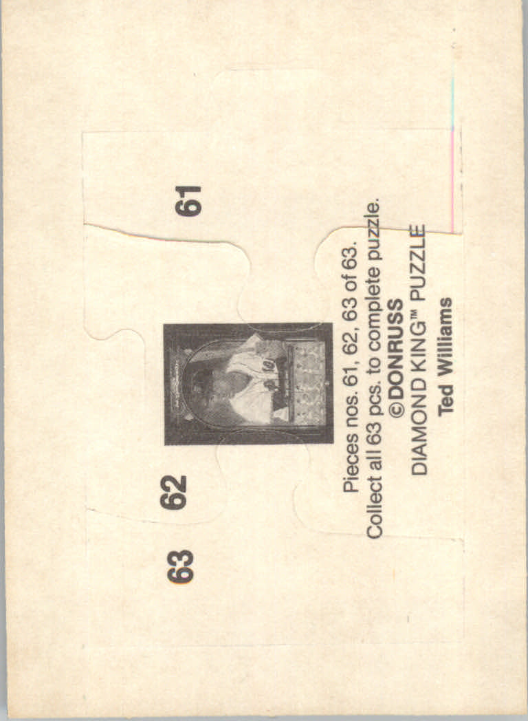1984 Donruss Baseball "Ted Williams Puzzle" Cards - Picture 37 of 37