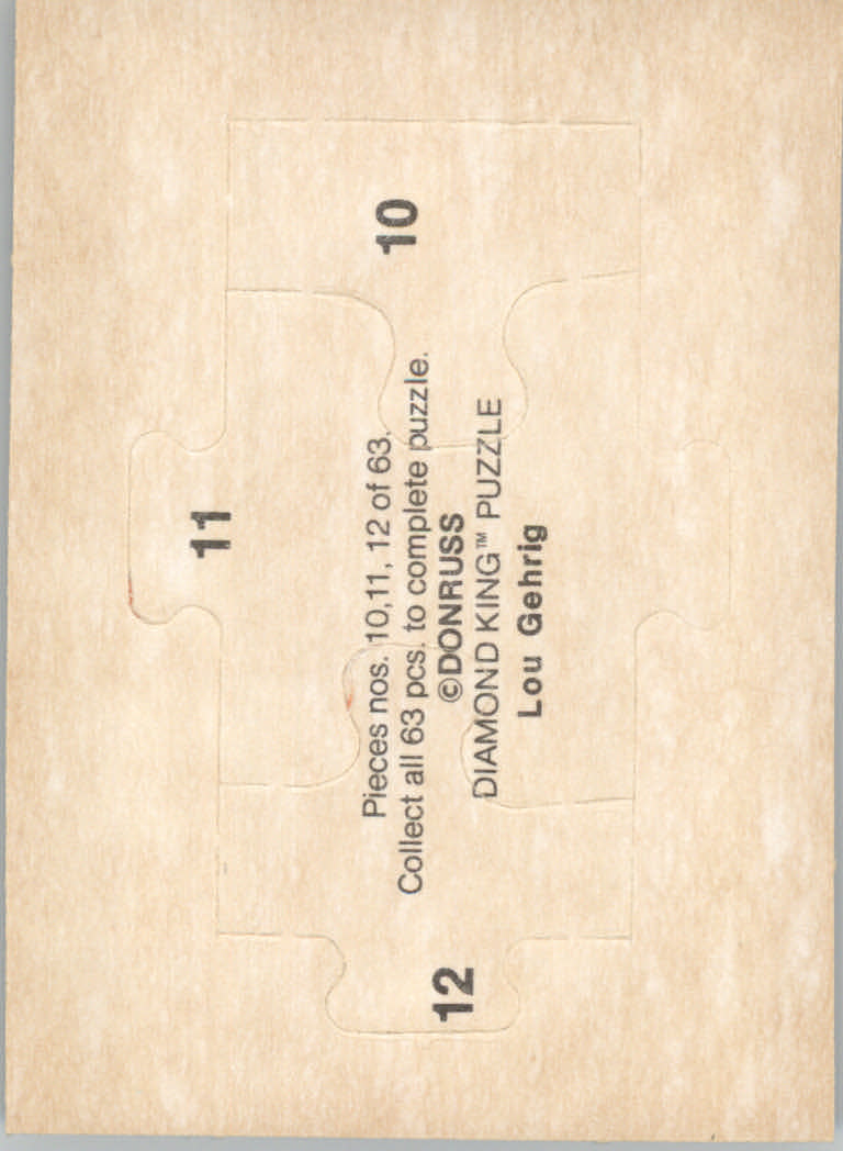 1985 Donruss Lou Gehrig Puzzle #10 Gehrig Puzzle 10-12 back image
