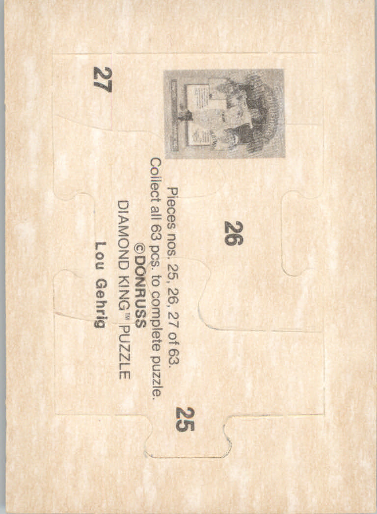 1985 Donruss Lou Gehrig Puzzle #25 Gehrig Puzzle 25-27 back image