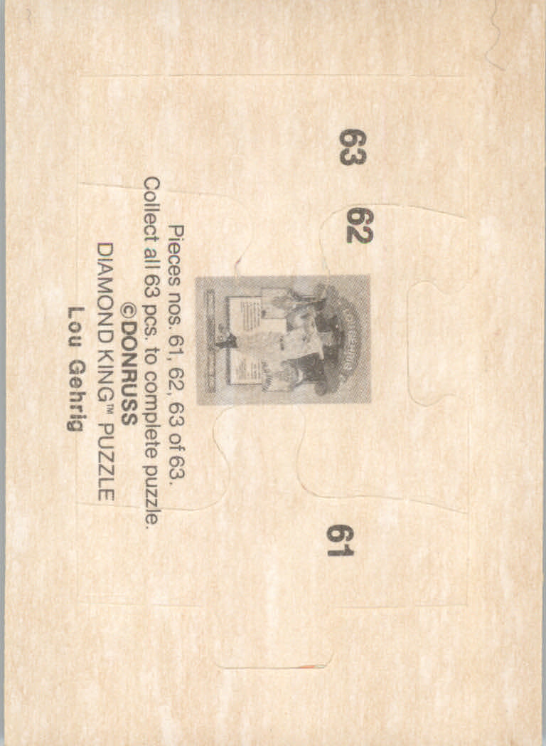 1985 Donruss Lou Gehrig Puzzle #61 Gehrig Puzzle 61-63 back image