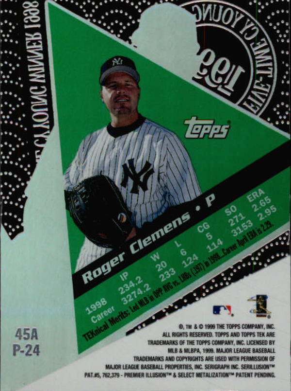 1999 Topps Tek Pattern 24 #45A Roger Clemens back image