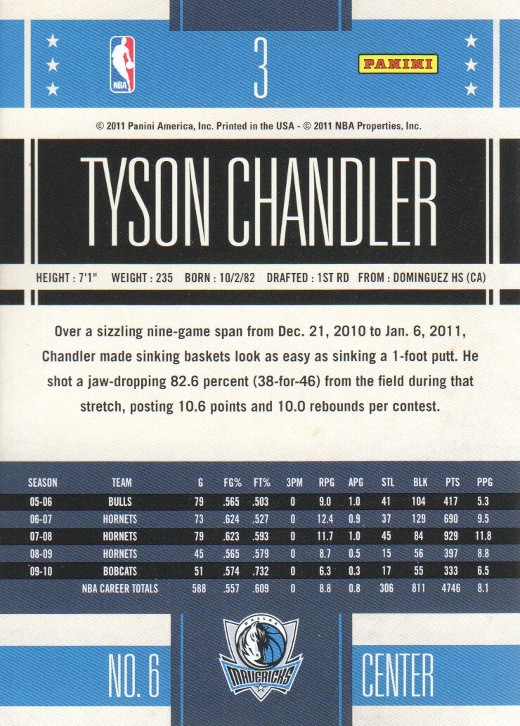 2010-11 Classics #3 Tyson Chandler back image