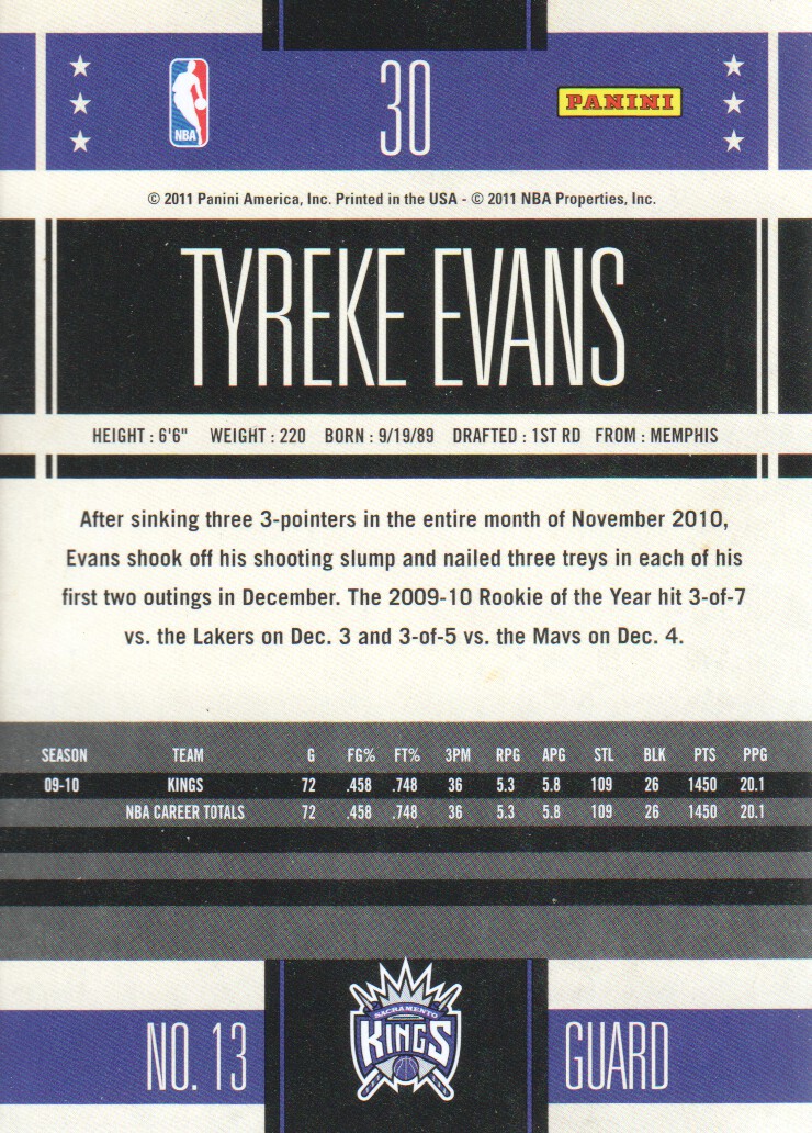 2010-11 Classics #30 Tyreke Evans back image