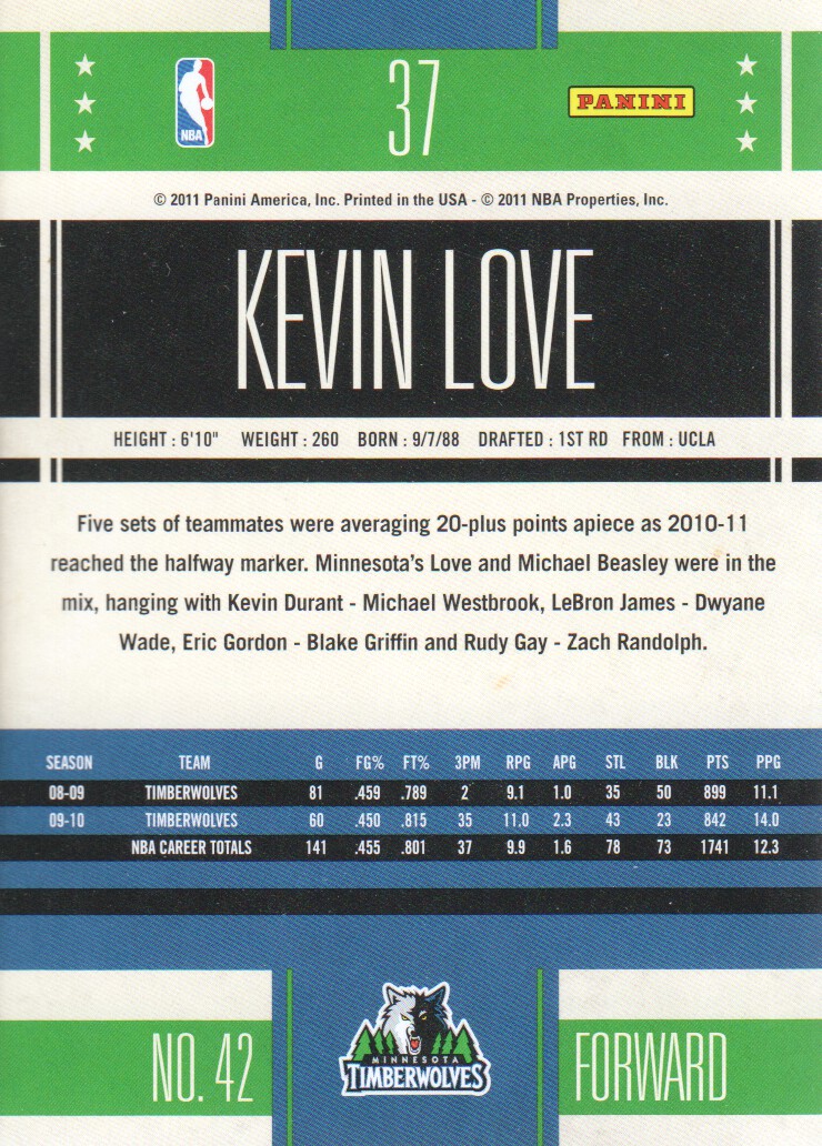 2010-11 Classics #37 Kevin Love back image