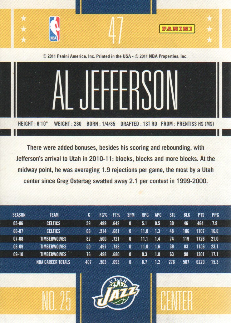 2010-11 Classics #47 Al Jefferson back image