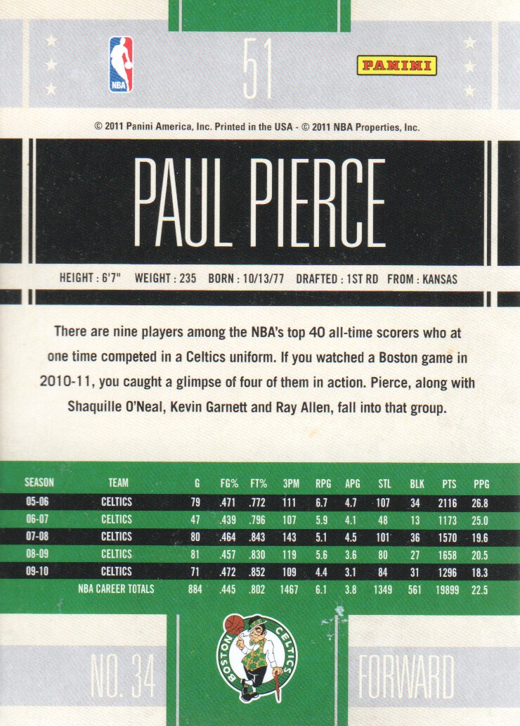 2010-11 Classics #51 Paul Pierce back image