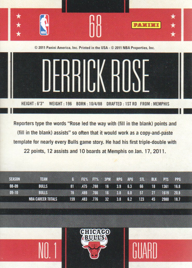 2010-11 Classics #68 Derrick Rose back image