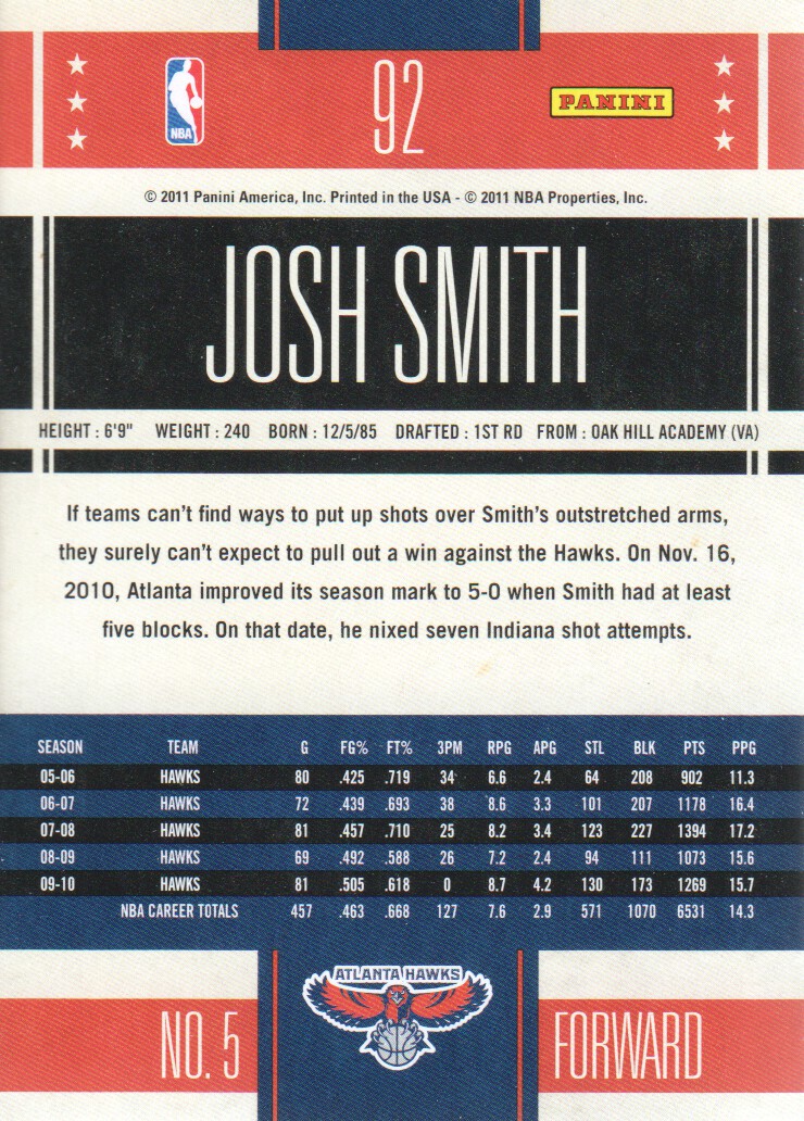 2010-11 Classics #92 Josh Smith back image