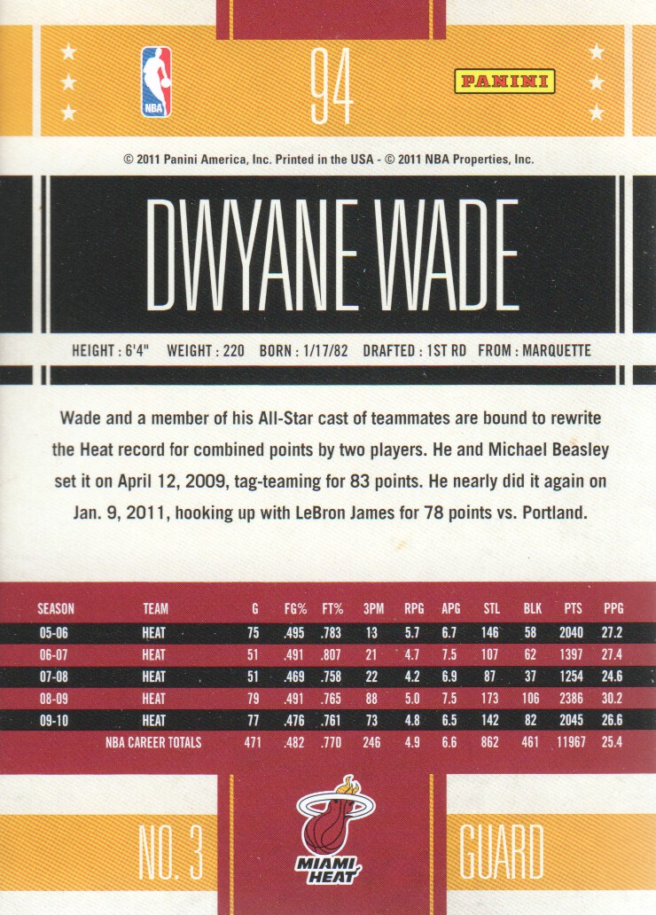 2010-11 Classics #94 Dwyane Wade back image