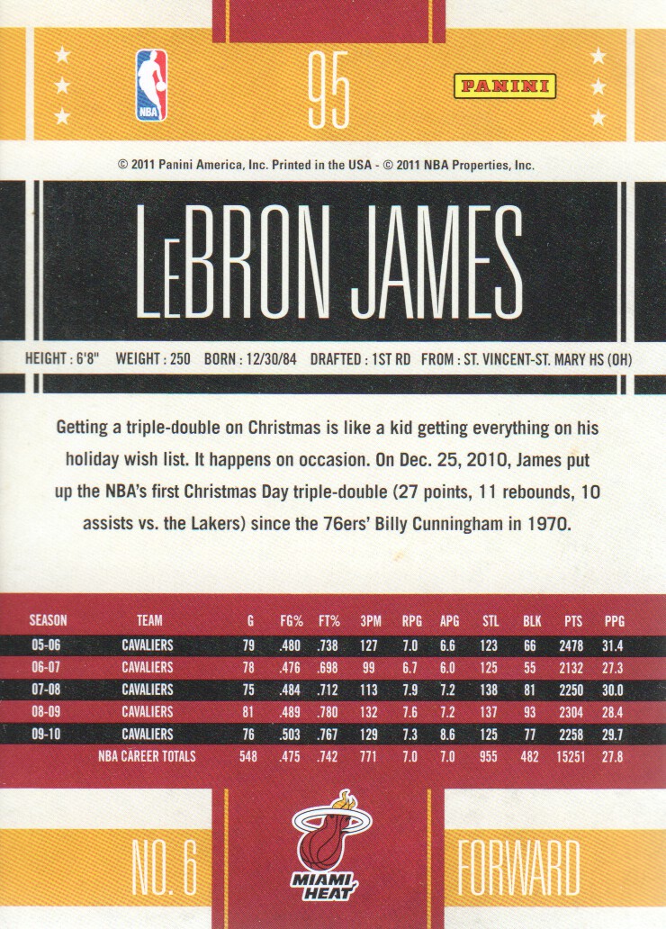 2010-11 Classics #95 LeBron James back image