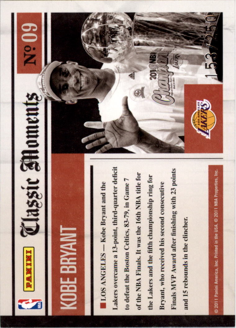 2010-11 Classics Classic Moments #9 Kobe Bryant back image