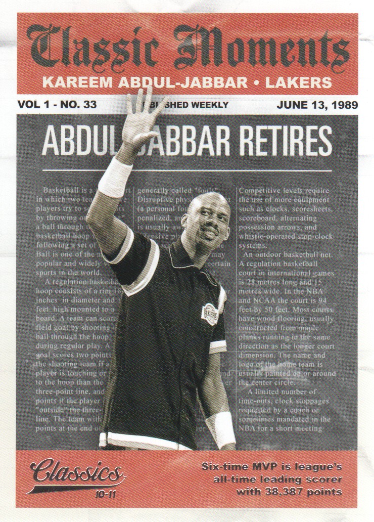 2010-11 Classics Classic Moments Silver #7 Kareem Abdul-Jabbar