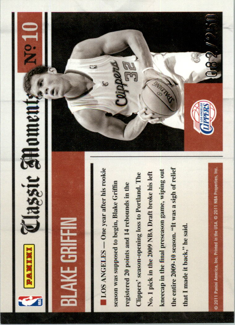 2010-11 Classics Classic Moments Silver #10 Blake Griffin back image