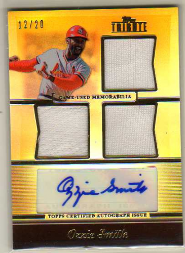 2011 Topps Tribute Autograph Triple Relics Gold #OS Ozzie Smith