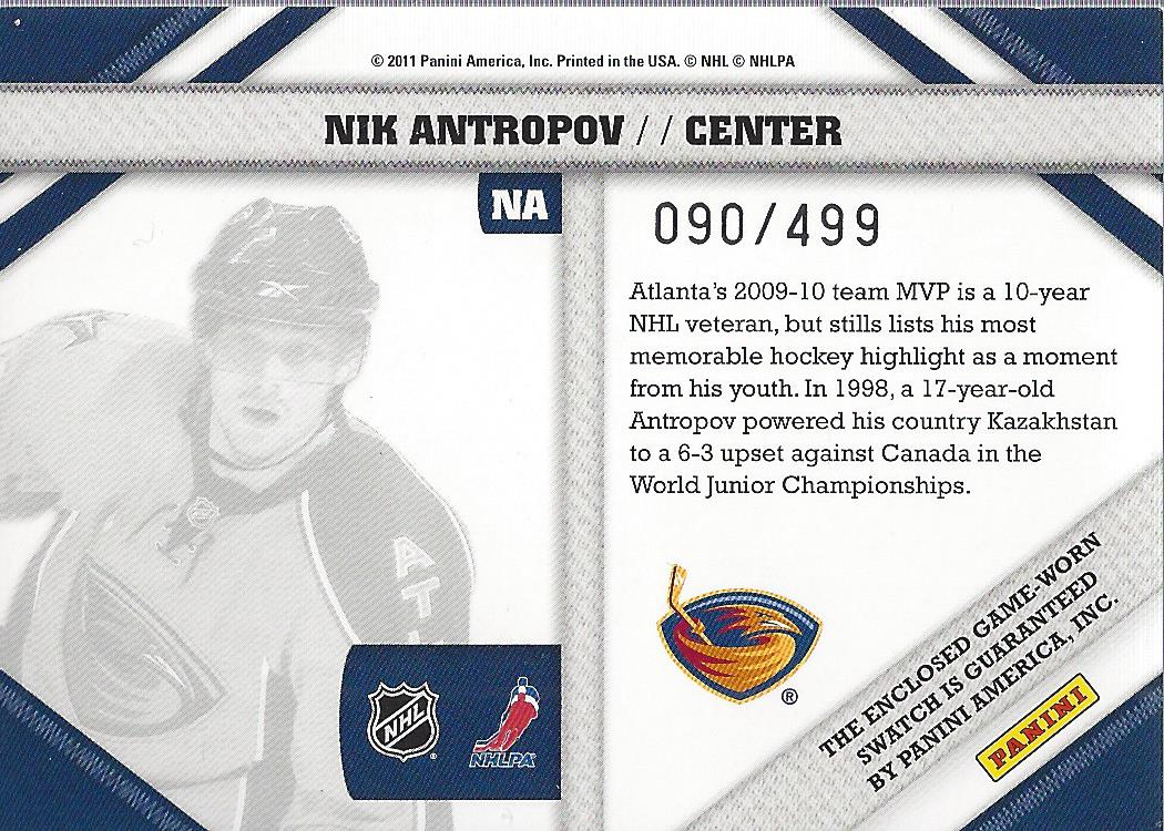 2010-11 Pinnacle Threads #NA Nik Antropov back image