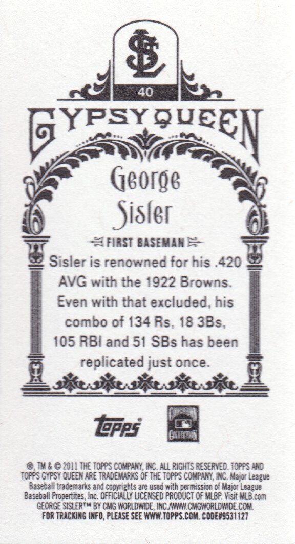 2011 Topps Gypsy Queen Mini #40A George Sisler back image