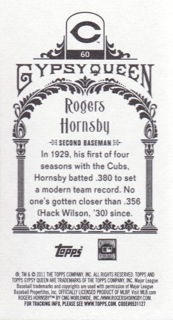 2011 Topps Gypsy Queen Mini #60A Rogers Hornsby back image