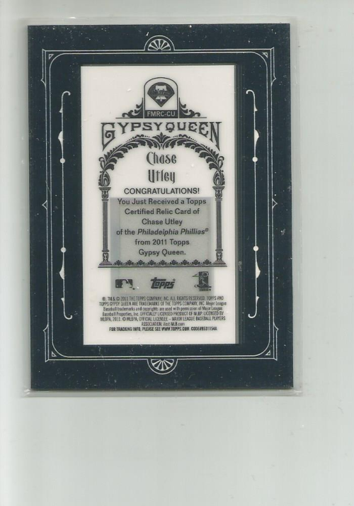 2011 Topps Gypsy Queen Framed Mini Relics #CU Chase Utley back image