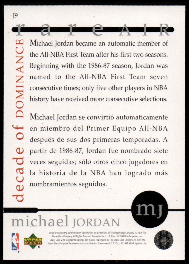 1994-95 Collector's Choice International Spanish Decade of Dominance #J9 Michael Jordan/All-NBA First Team back image