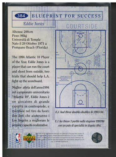 1994-95 Collector's Choice International Italian Gold Signatures #384 Eddie Jones BP back image