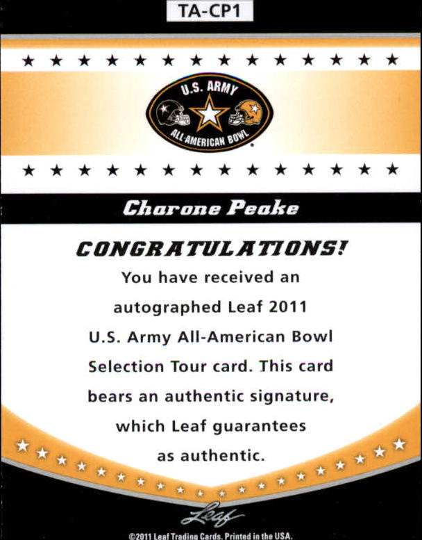 2011 Leaf Army All-American Bowl Tour Autographs #TACP1 Charone Peake back image