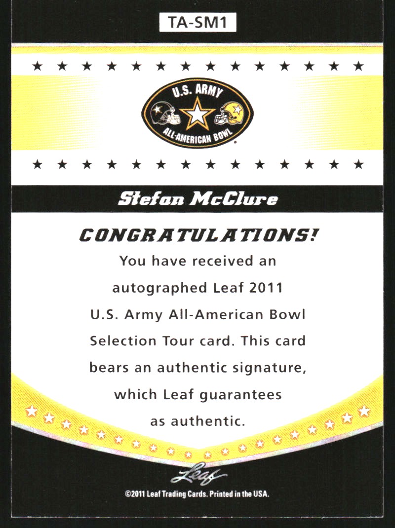 2011 Leaf Army All-American Bowl Tour Autographs #TASM2 Stefan McClure back image