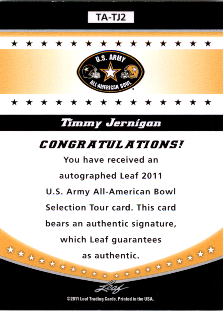 2011 Leaf Army All-American Bowl Tour Autographs #TATJ1 Timmy Jernigan back image