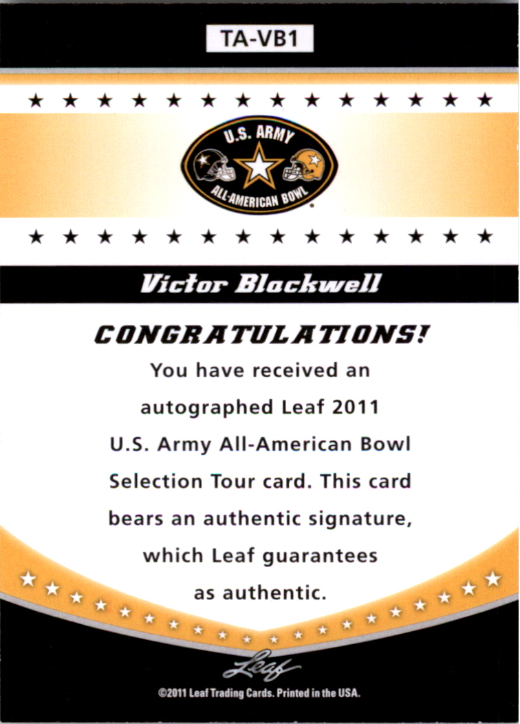 2011 Leaf Army All-American Bowl Tour Autographs #TAVB1 Victor Blackwell back image