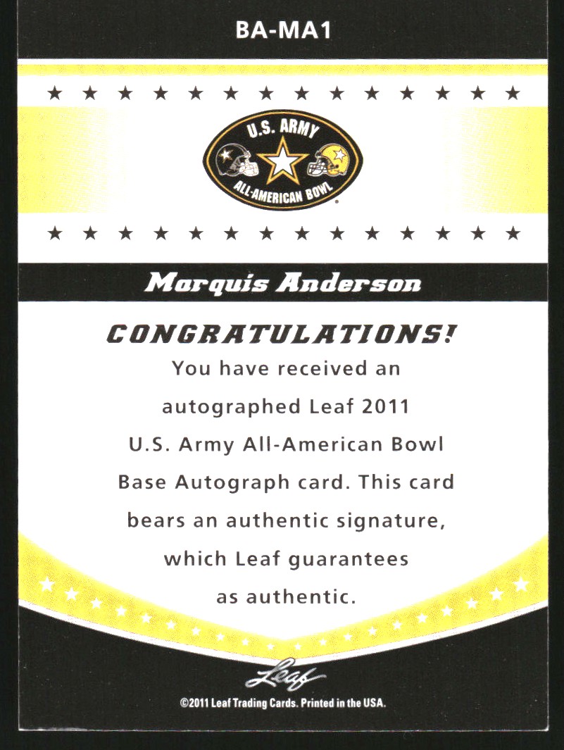 2011 Leaf Army All-American Bowl #BAMA1 Marquis Anderson back image
