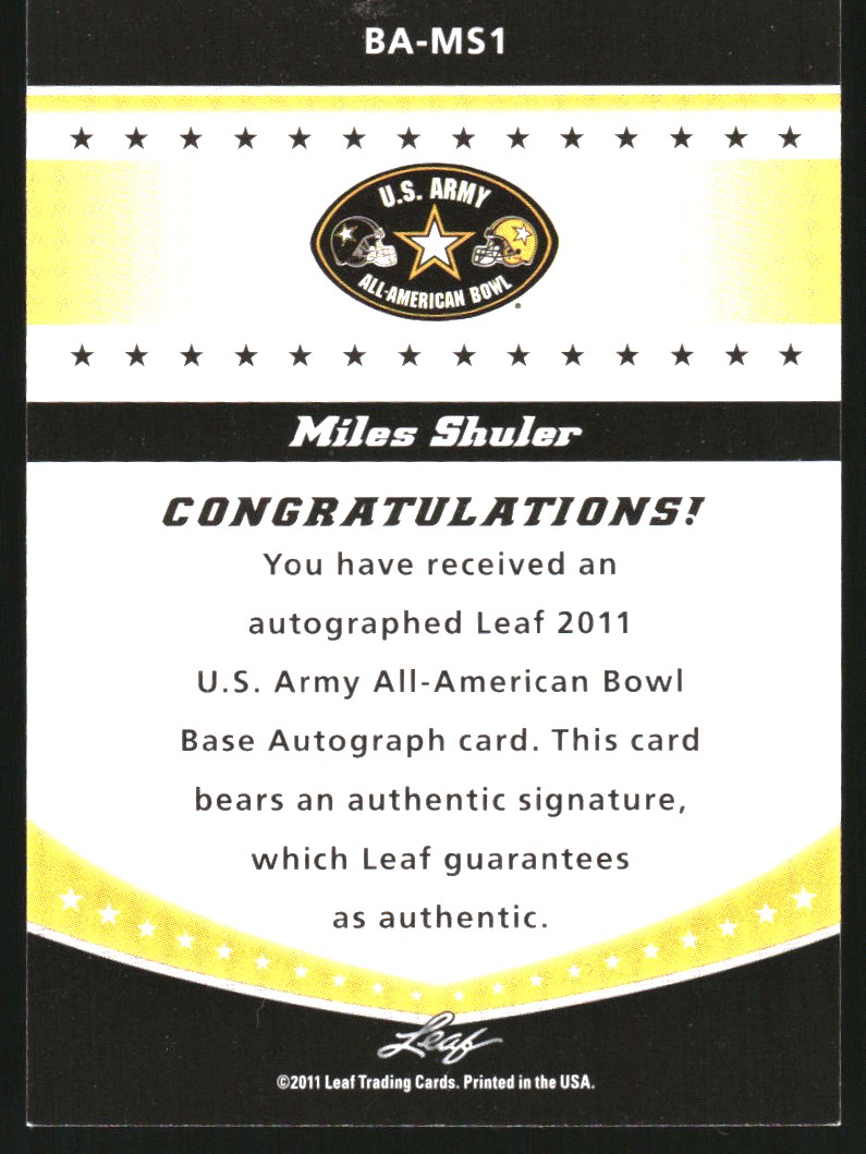 2011 Leaf Army All-American Bowl #BAMS1 Miles Shuler back image