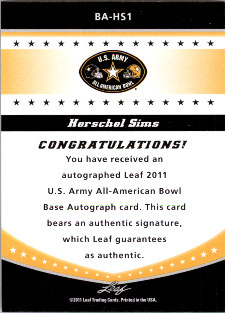 2011 Leaf Army All-American Bowl Black #BAHS1 Herschel Sims back image