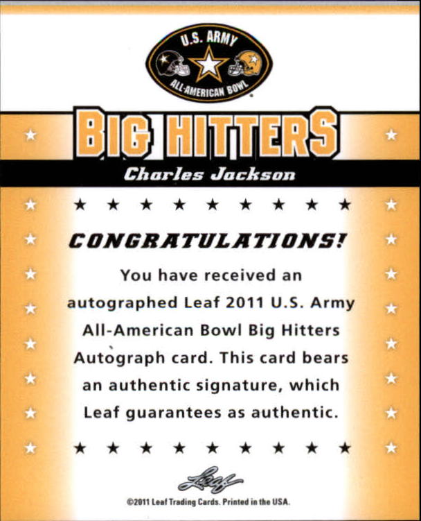 2011 Leaf Army All-American Bowl Big Hitters #BACJ1 Charles Jackson back image
