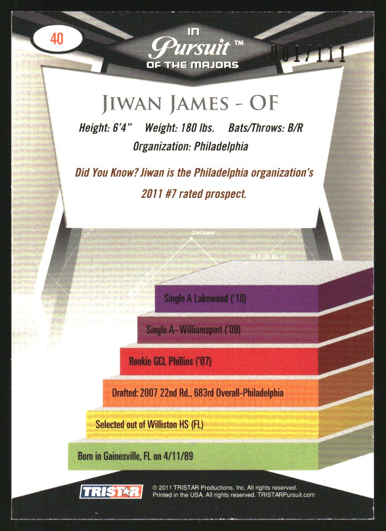 2011 TRISTAR Pursuit Autographs Gold #40 Jiwan James back image
