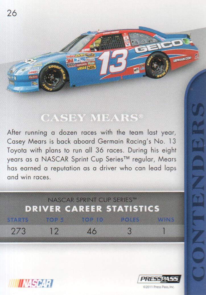 2011 Press Pass Premium #26 Casey Mears back image