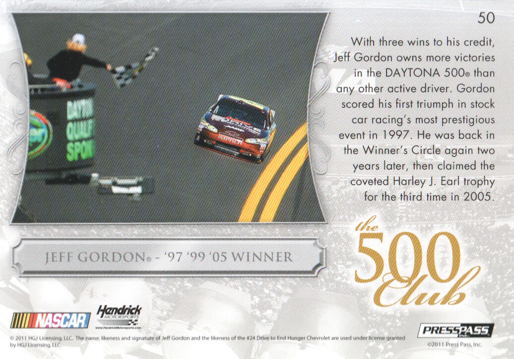 2011 Press Pass Premium #50 Jeff Gordon D500 back image