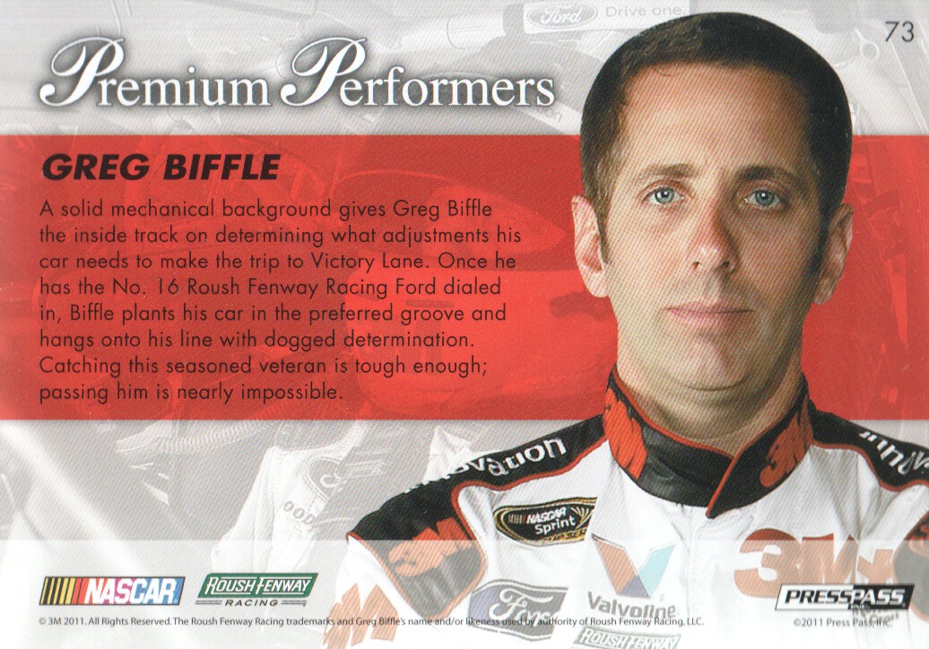 2011 Press Pass Premium #73 Greg Biffle PP back image