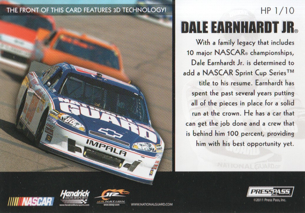 2011 Press Pass Premium Hot Pursuit 3D #HP1 Dale Earnhardt Jr. back image