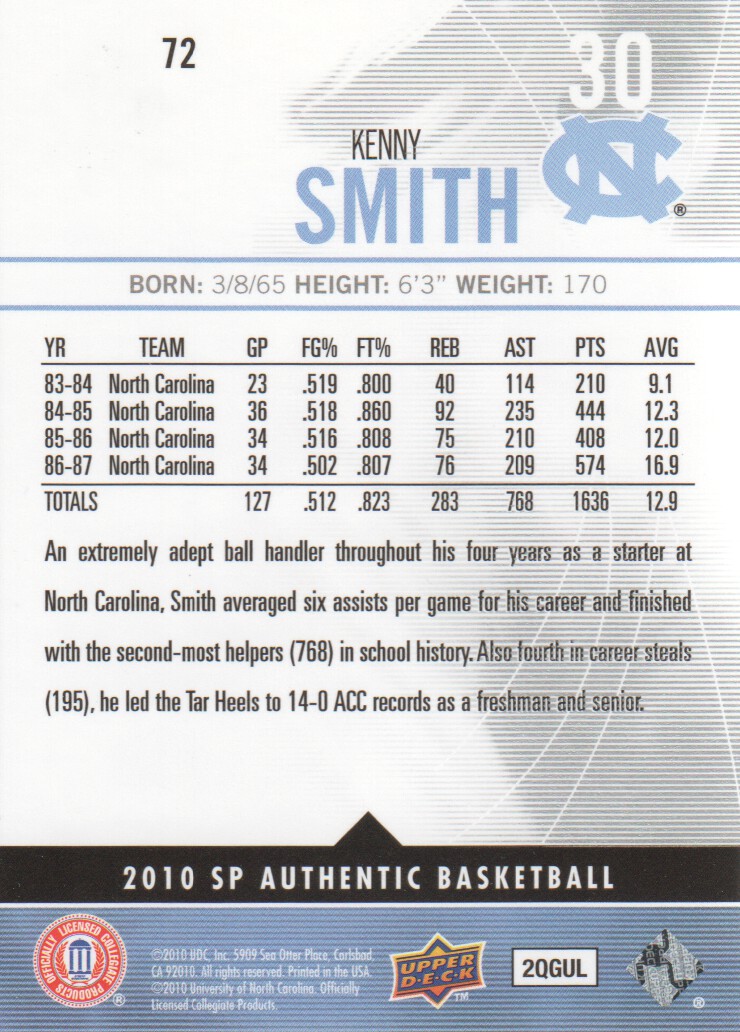 2010-11 SP Authentic #72 Kenny Smith back image