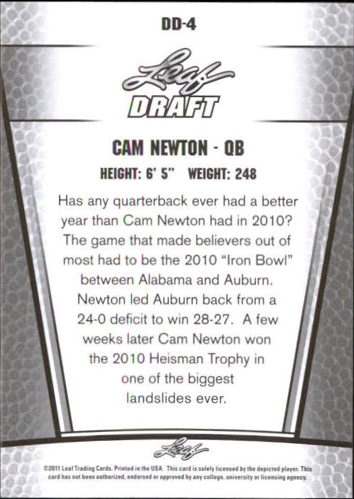 2011 Leaf Draft Limited Edition #4A Cam Newton back image