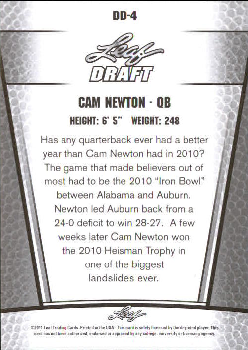 2011 Leaf Draft Limited Edition #4B Cam Newton back image