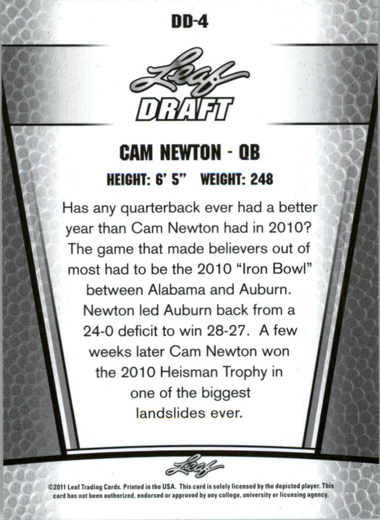 2011 Leaf Draft Draft Day Edition #DD4B Cam Newton back image