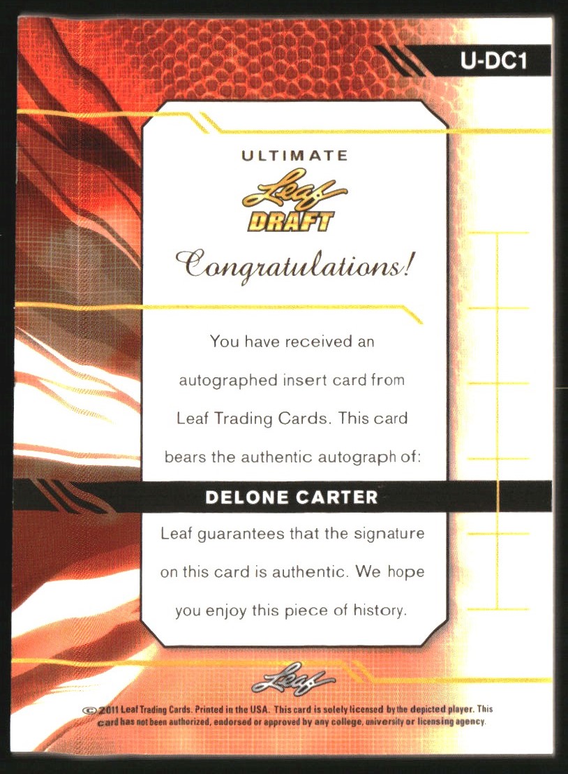 2011 Leaf Ultimate Draft #UDC1 Delone Carter back image
