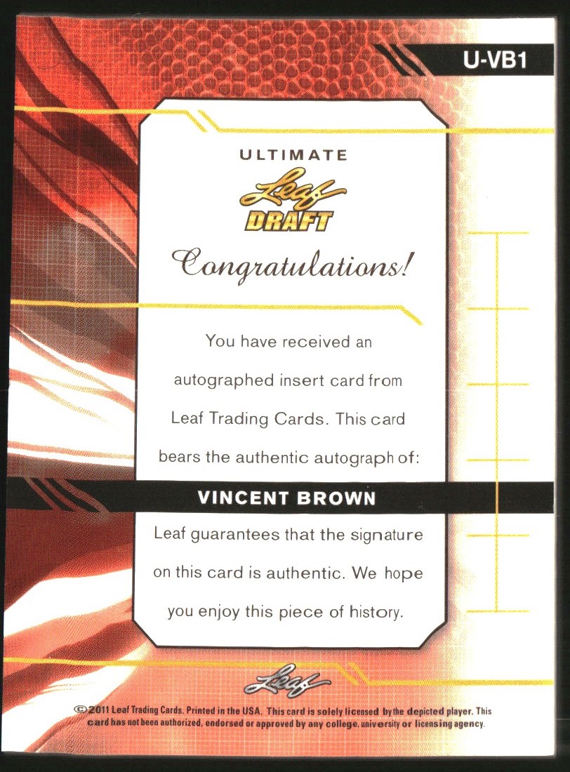 2011 Leaf Ultimate Draft #UVB1 Vincent Brown back image